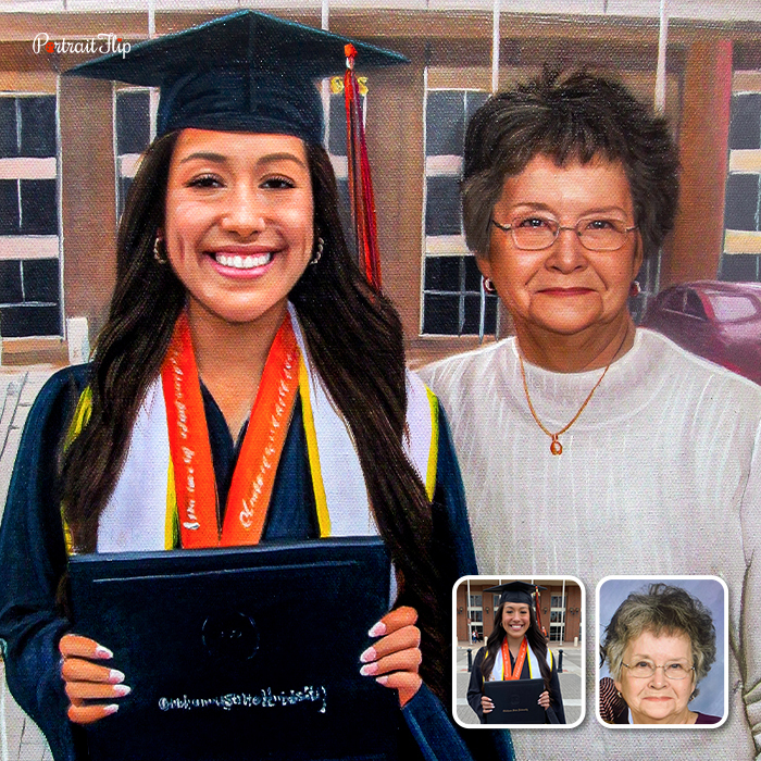 Graduation portrait of a granddaughter and grandmother from photo